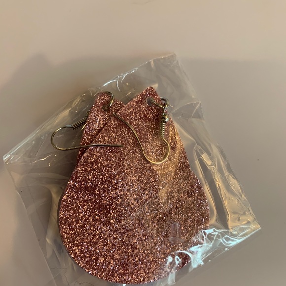 Faux Leather Teardrop Pink Glitter Dangle Earrings - Picture 4 of 7